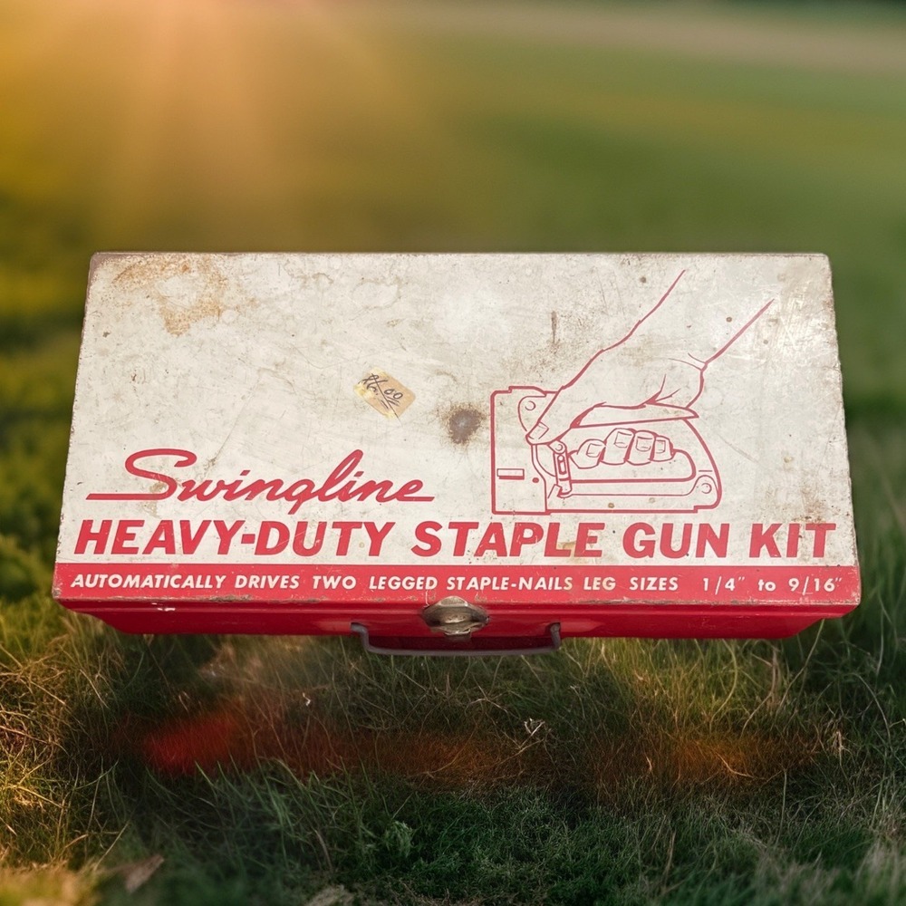 SWINGLINE Model 800 Heavy Duty Red Staple Gun Kit w Case Staple Boxes 1950s Used